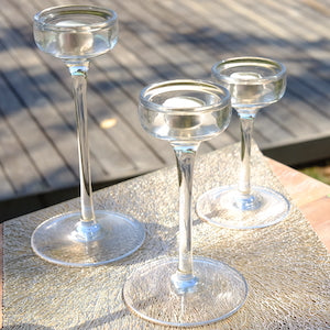 Glass Candle Sticks with Candle - Set of 3
