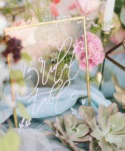 Glass Framed with Gold Frame Table Number