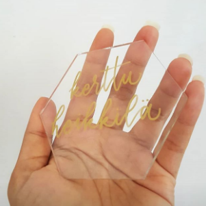 Placecard Clear Hexagon with Gold Handwriting